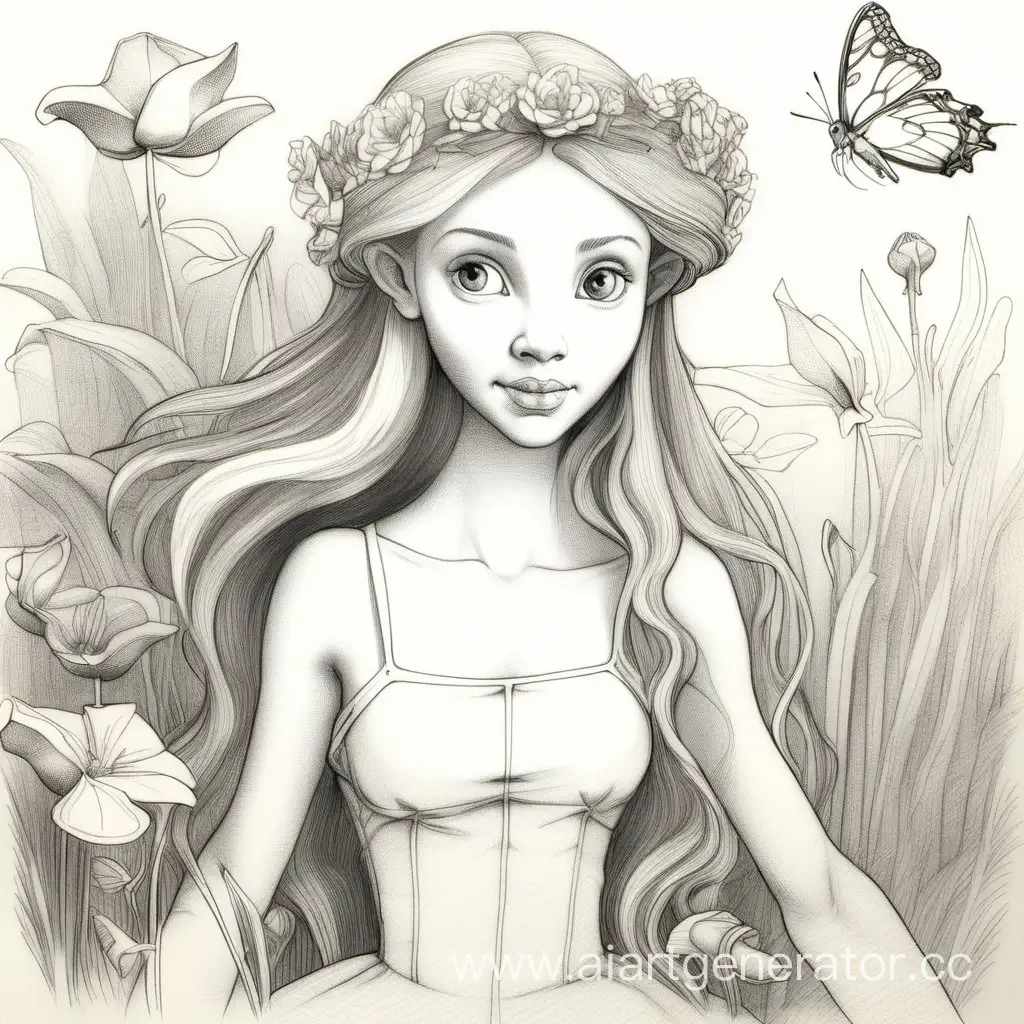 Enchanting-Illustration-of-Thumbelina-Engaged-in-Artistic-Drawing