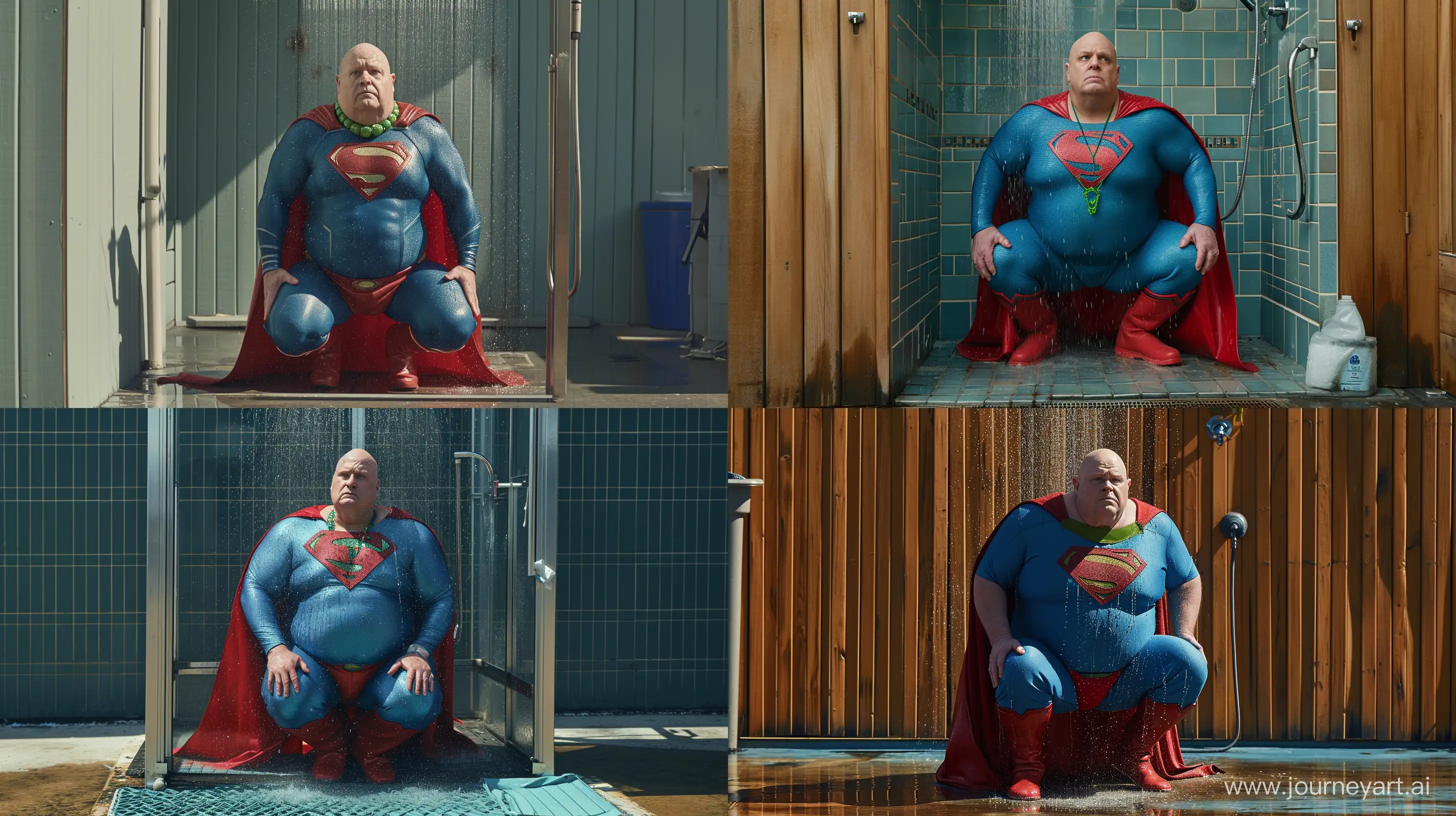 Elderly-Superman-Enjoying-Refreshing-Shower-in-Vibrant-Costume