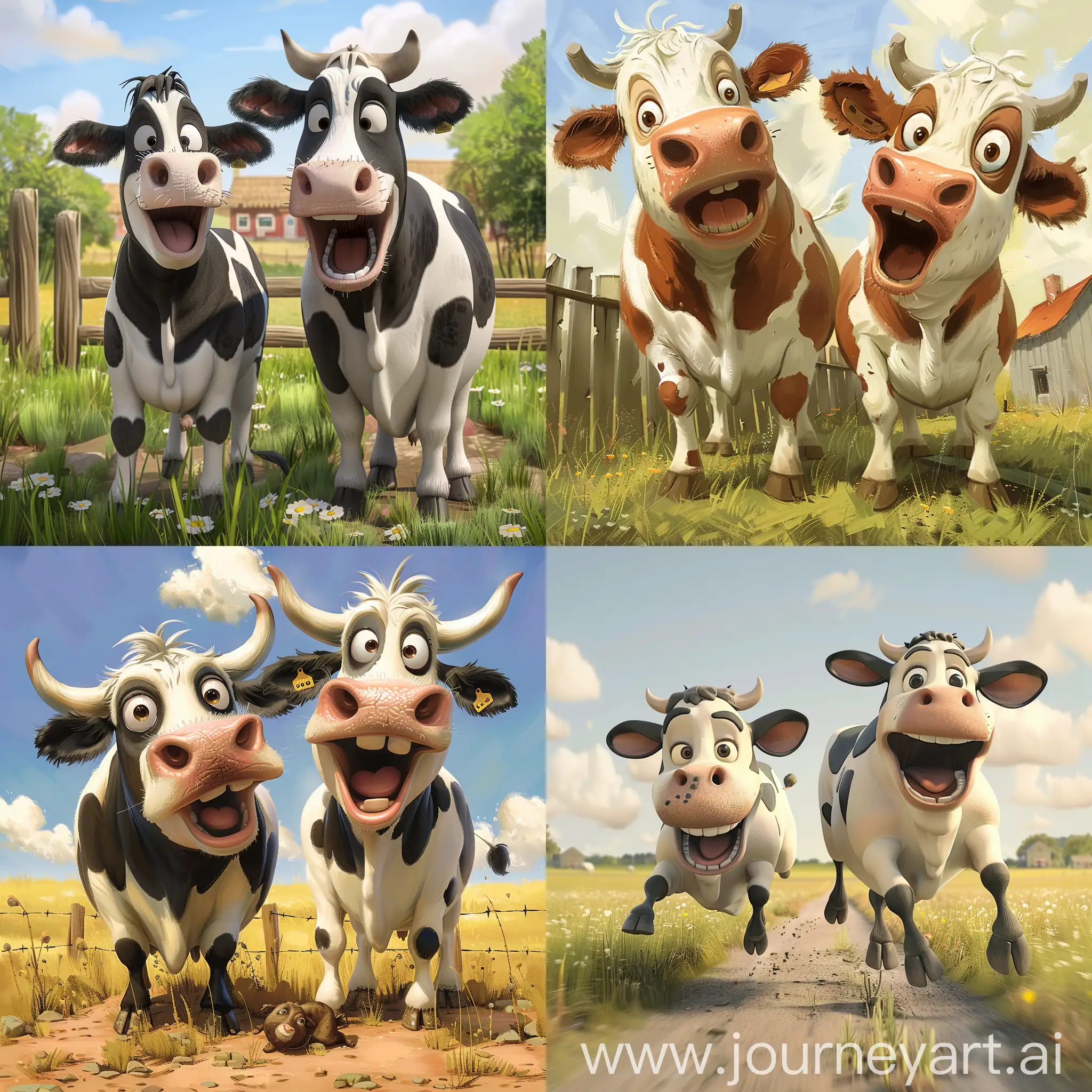 Two-Playful-Cows-and-a-Calf-Frolicking-in-Sublimated-Animation