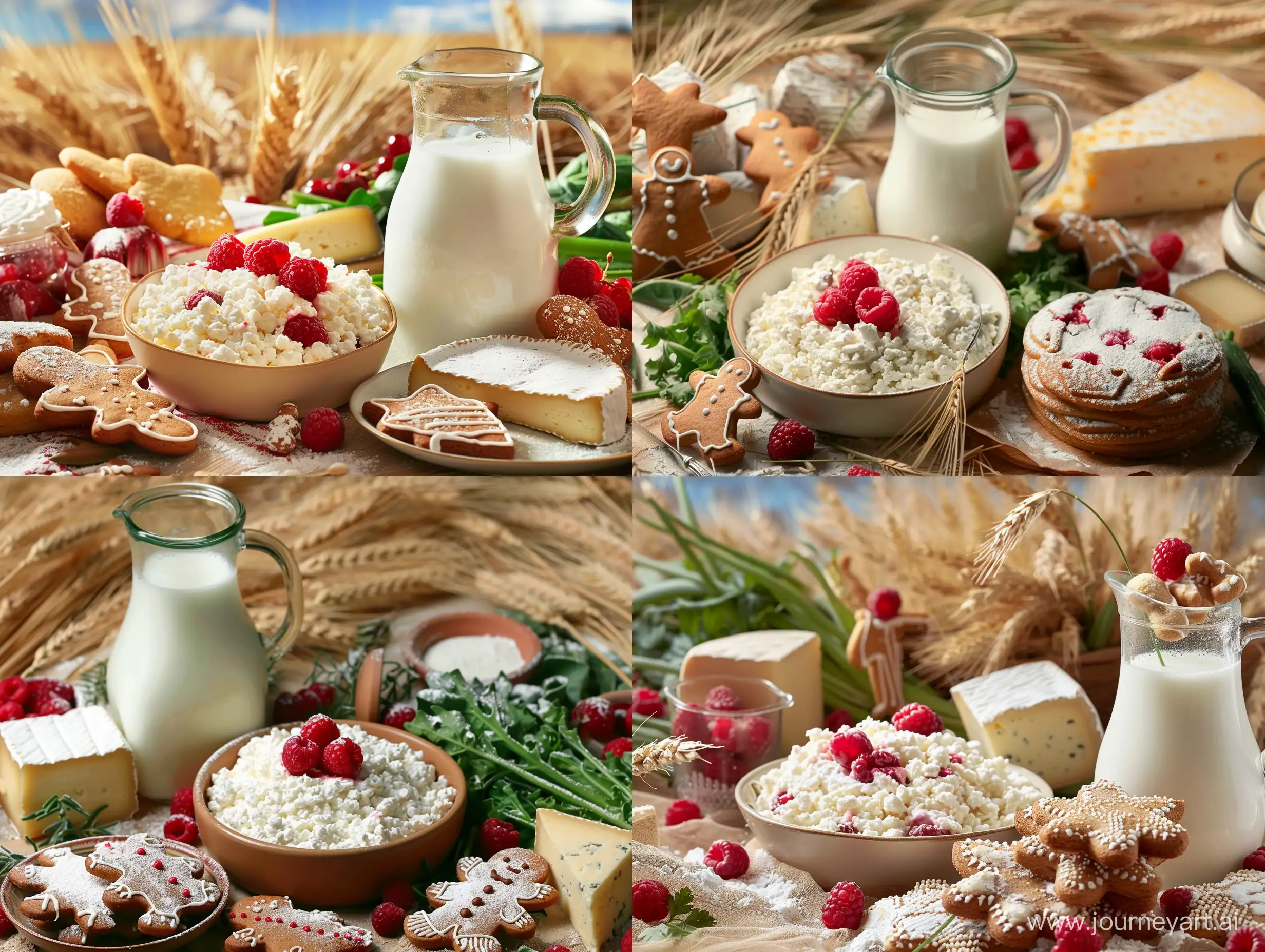 Farm-Fresh-Produce-and-Dairy-Products-Displayed-in-Wheat-Field-Setting