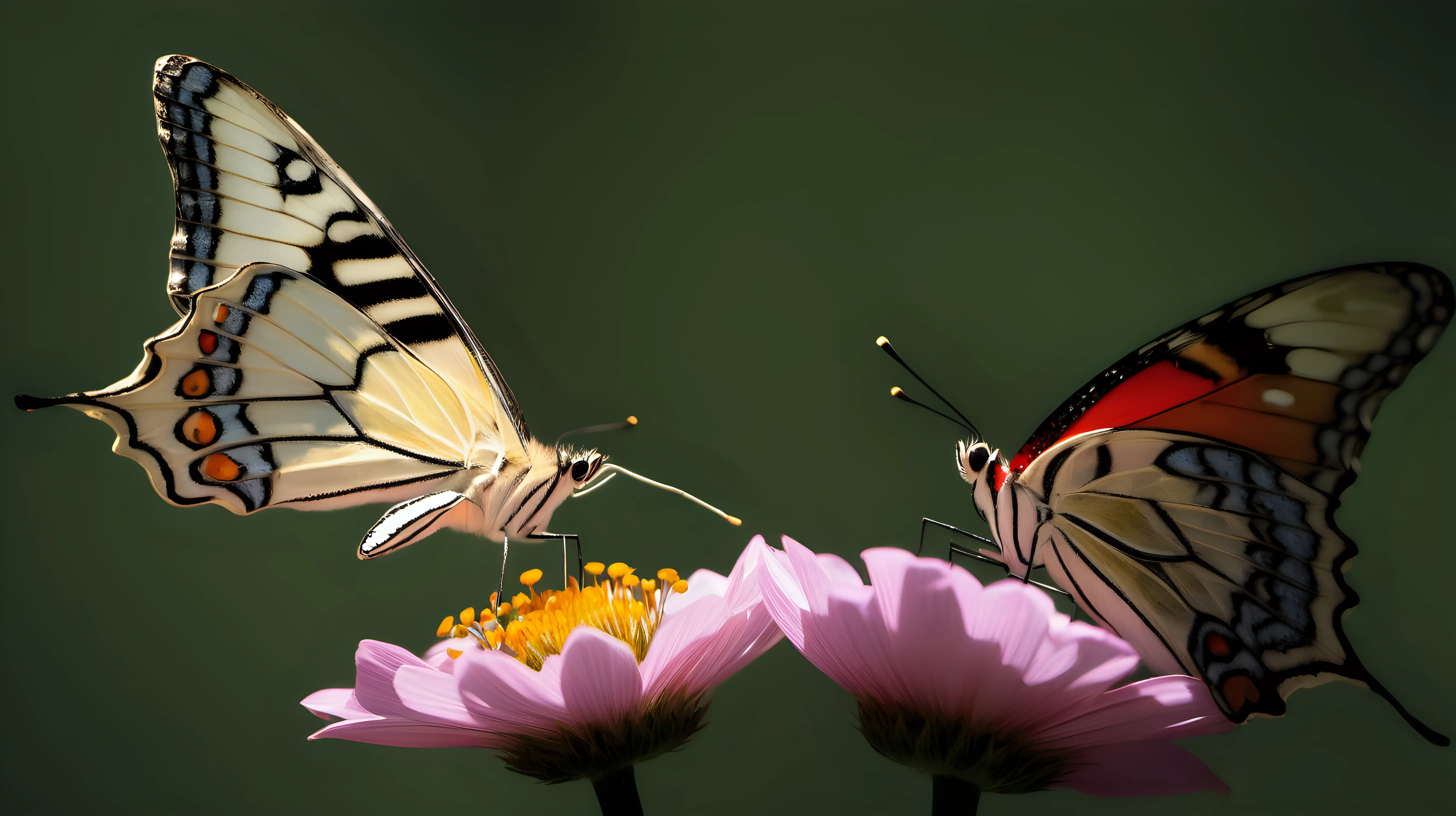 "Frame a butterfly delicately sipping nectar from a flower, highlighting the intimate relationship between pollinator and plant."