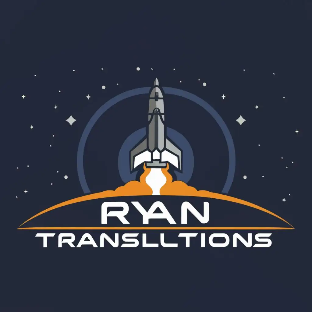 logo, A very realistic starship lifting off, with the text "RyanTranslations", typography