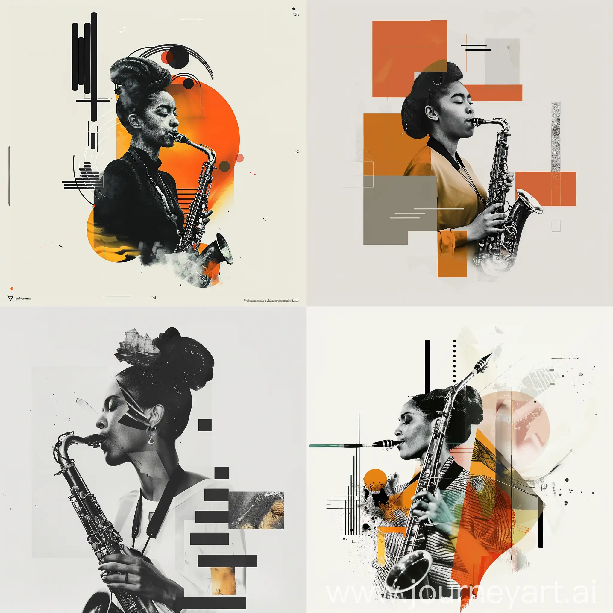 Collage-of-Realistic-Jazz-Women-in-Minimal-Style-against-White-Background