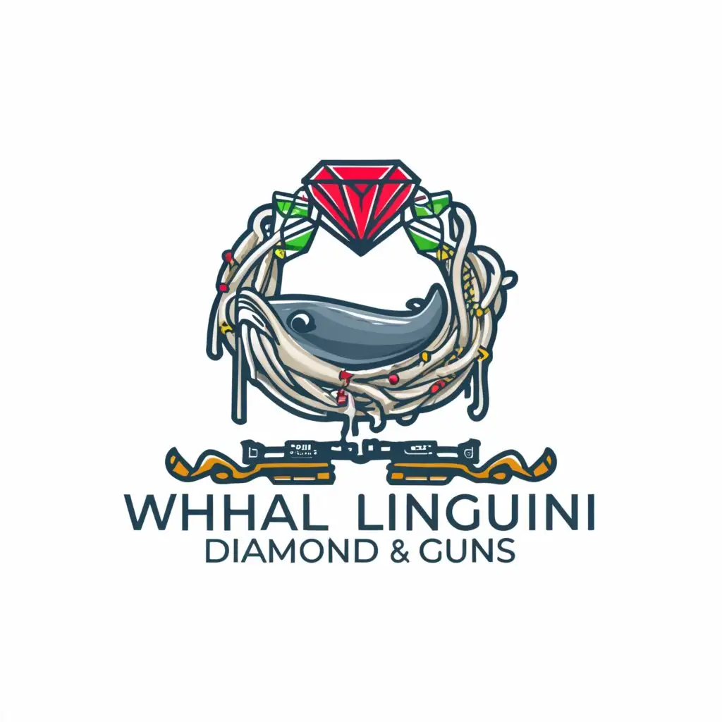 a logo design,with the text "whale linguini pasta diamonds guns", main symbol:whale linguini,complex,be used in Internet industry,clear background