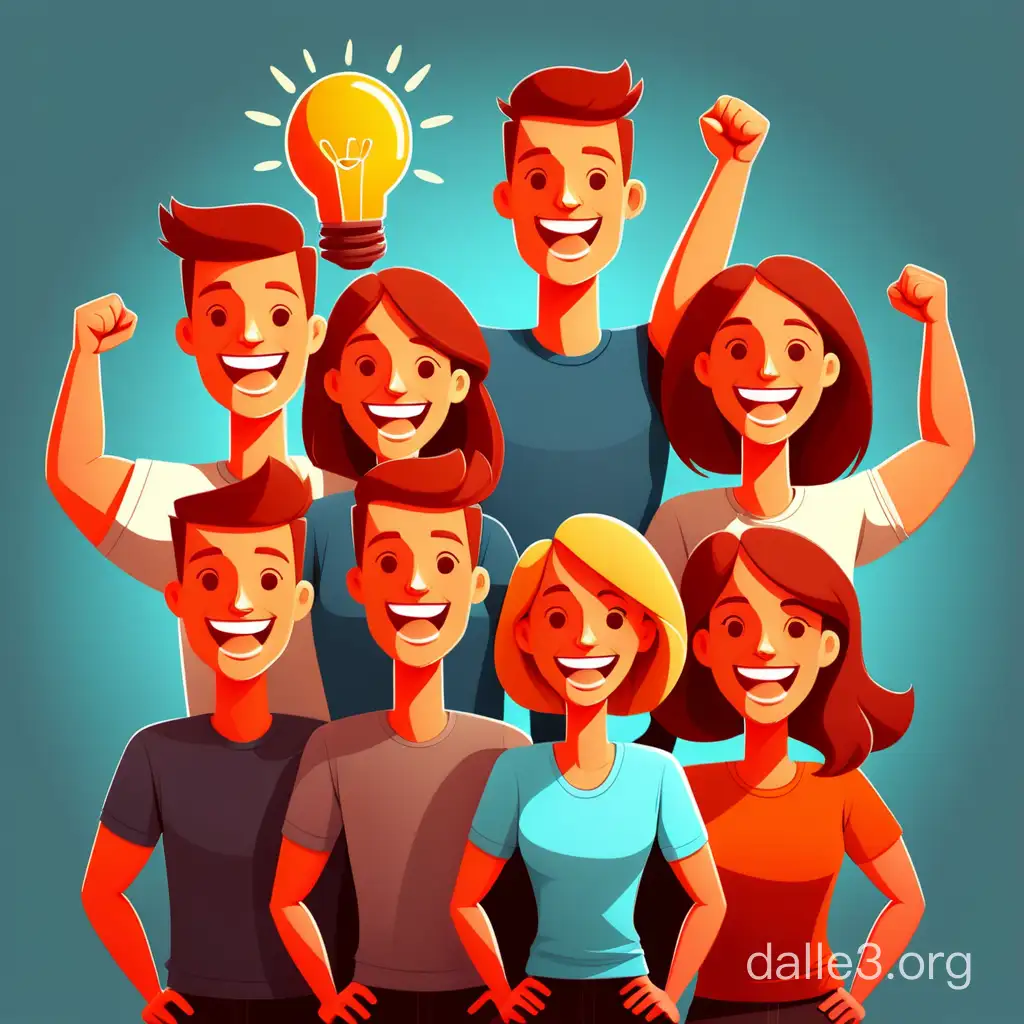 Team motivation, groups of happy people, vector illustration, cartoon style