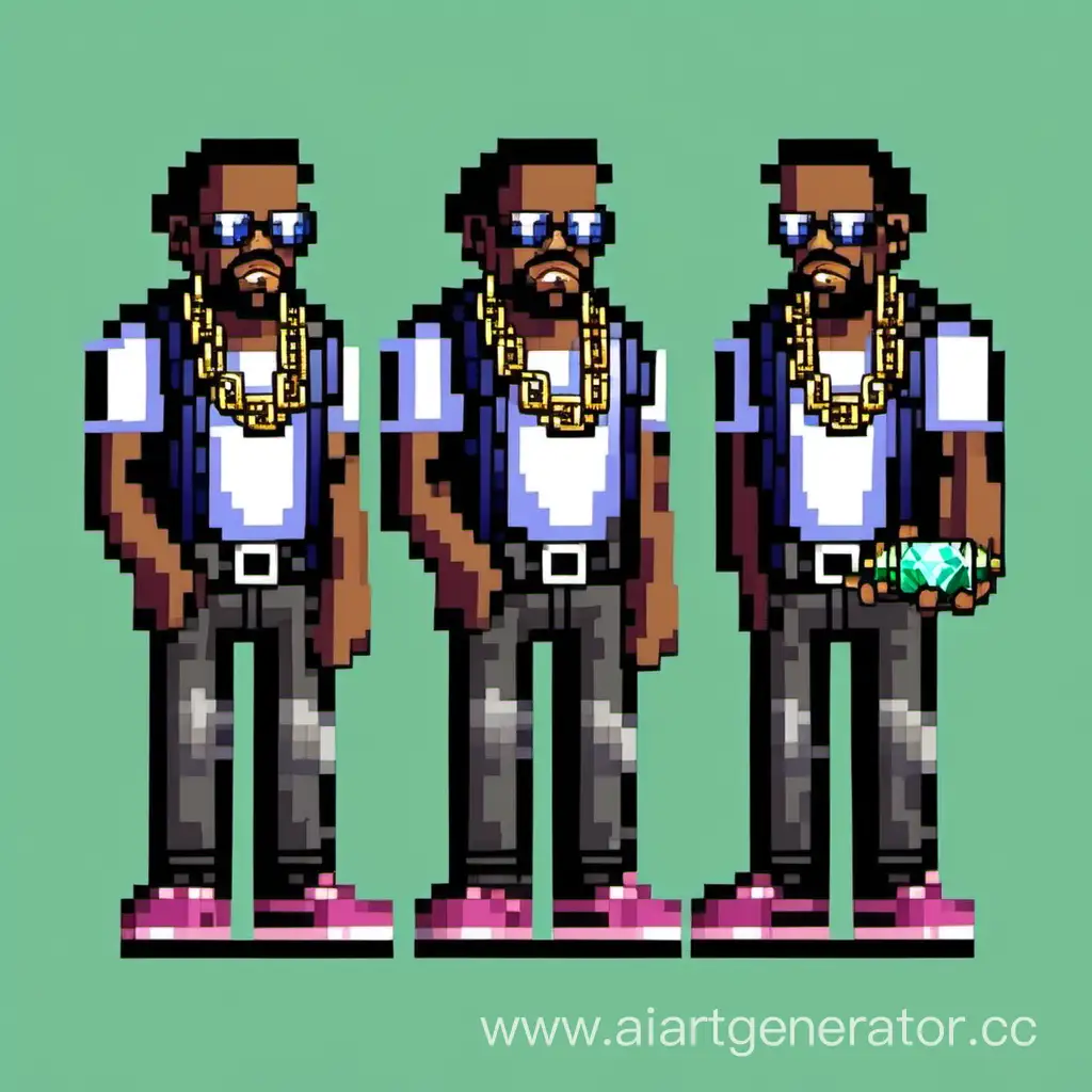 pixel art friendly thug with blunt and holding a diamond chain