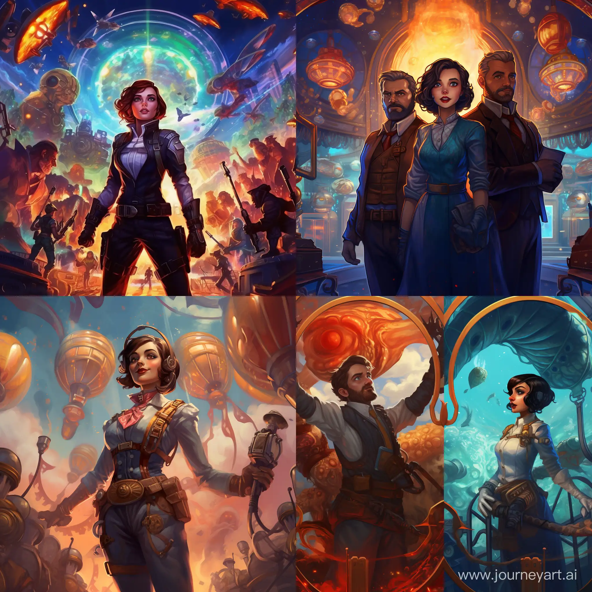 Bioshock Infinite inspired painting set in solar punk universe in the future