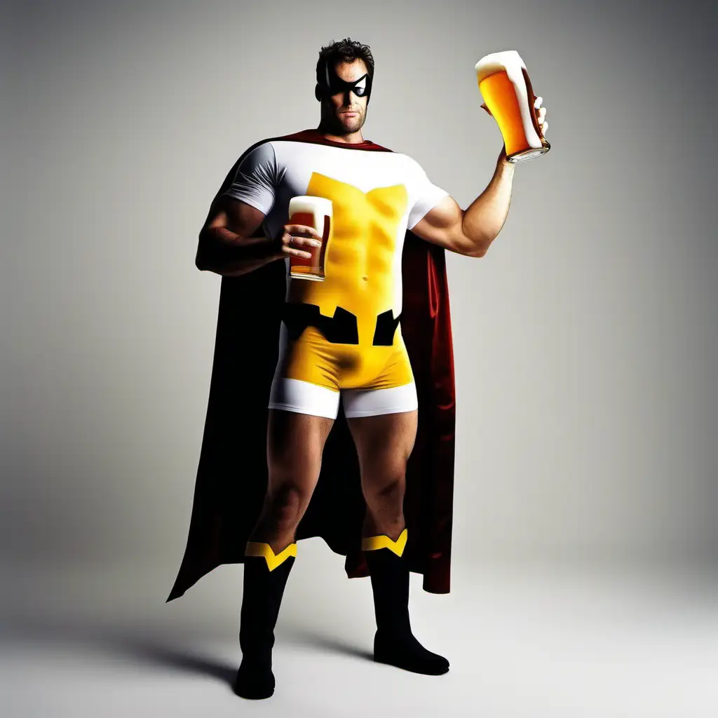 Create the ultimate superhero looking like a beer that saves the day by bringing a lot of beer to a party