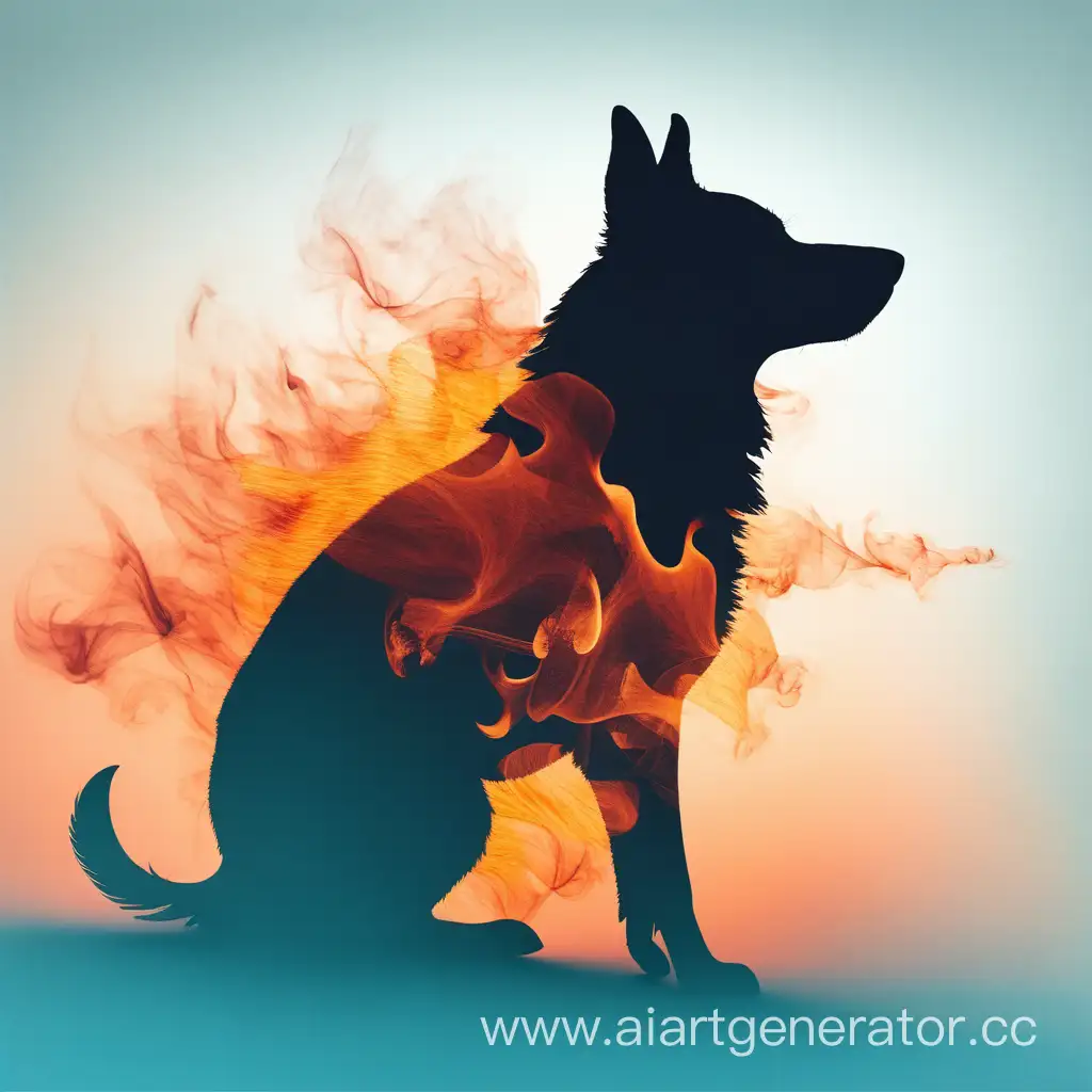 Nordic-Dog-Silhouette-with-Fiery-Double-Exposure