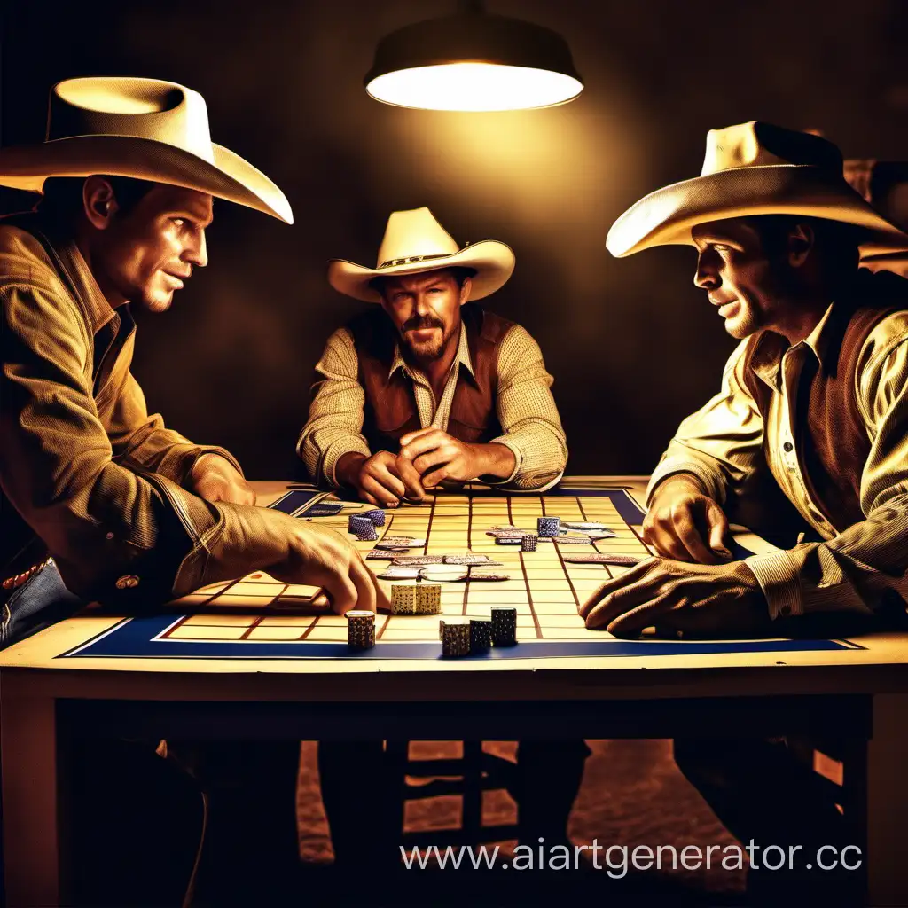 Cowboys-Playing-Board-Games-Western-Style-Art-Design