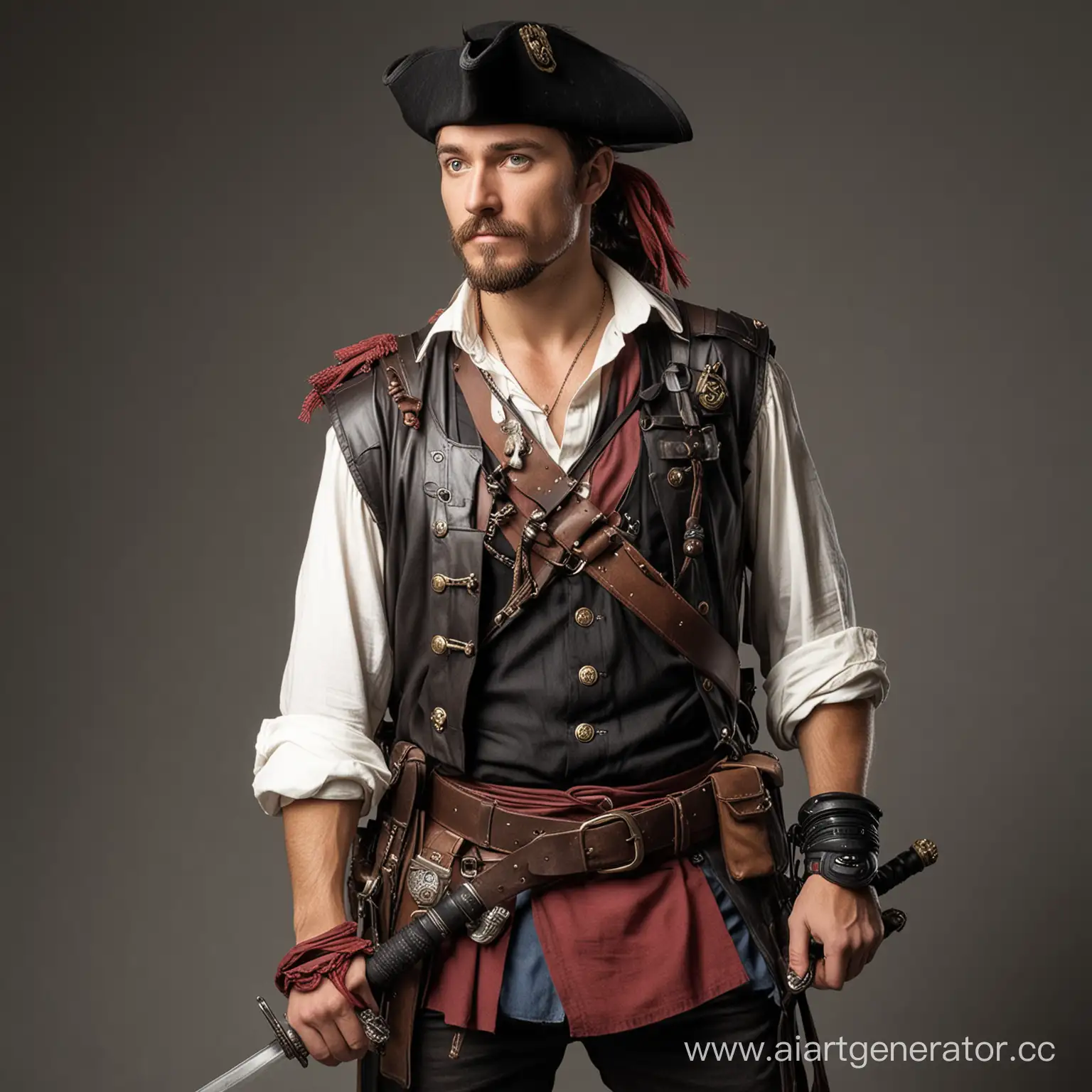 Pirate-Corsair-Photographer-with-Digital-Cameras-and-Sword