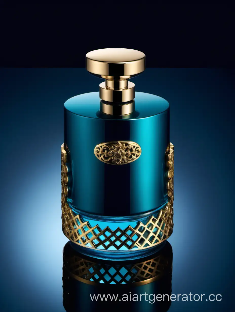 A luxurious Dark turquoise blue and gold double layers perfume with a elegant zamac cap