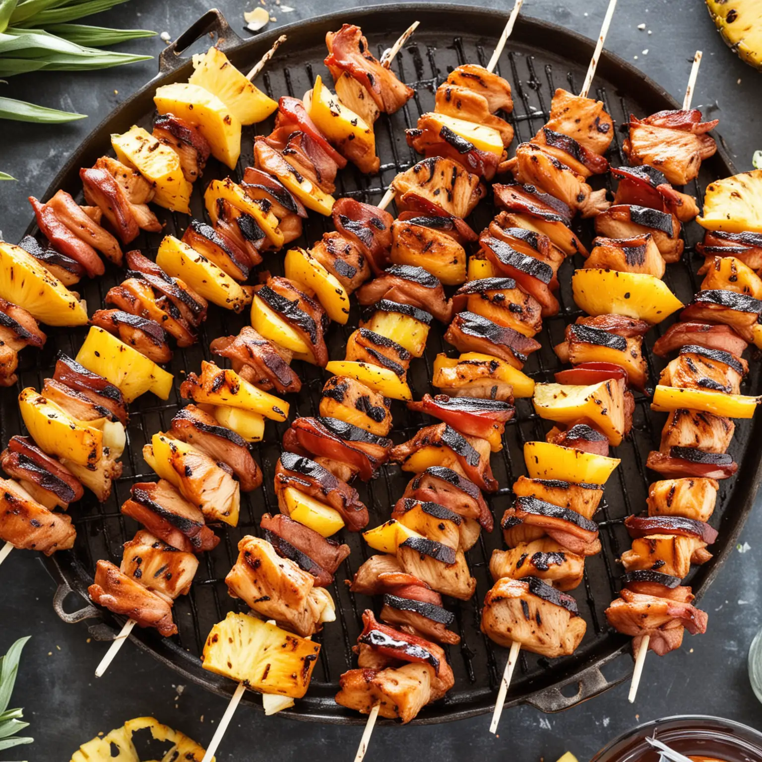 BBQ Chicken Bacon Pineapple Kabobs 