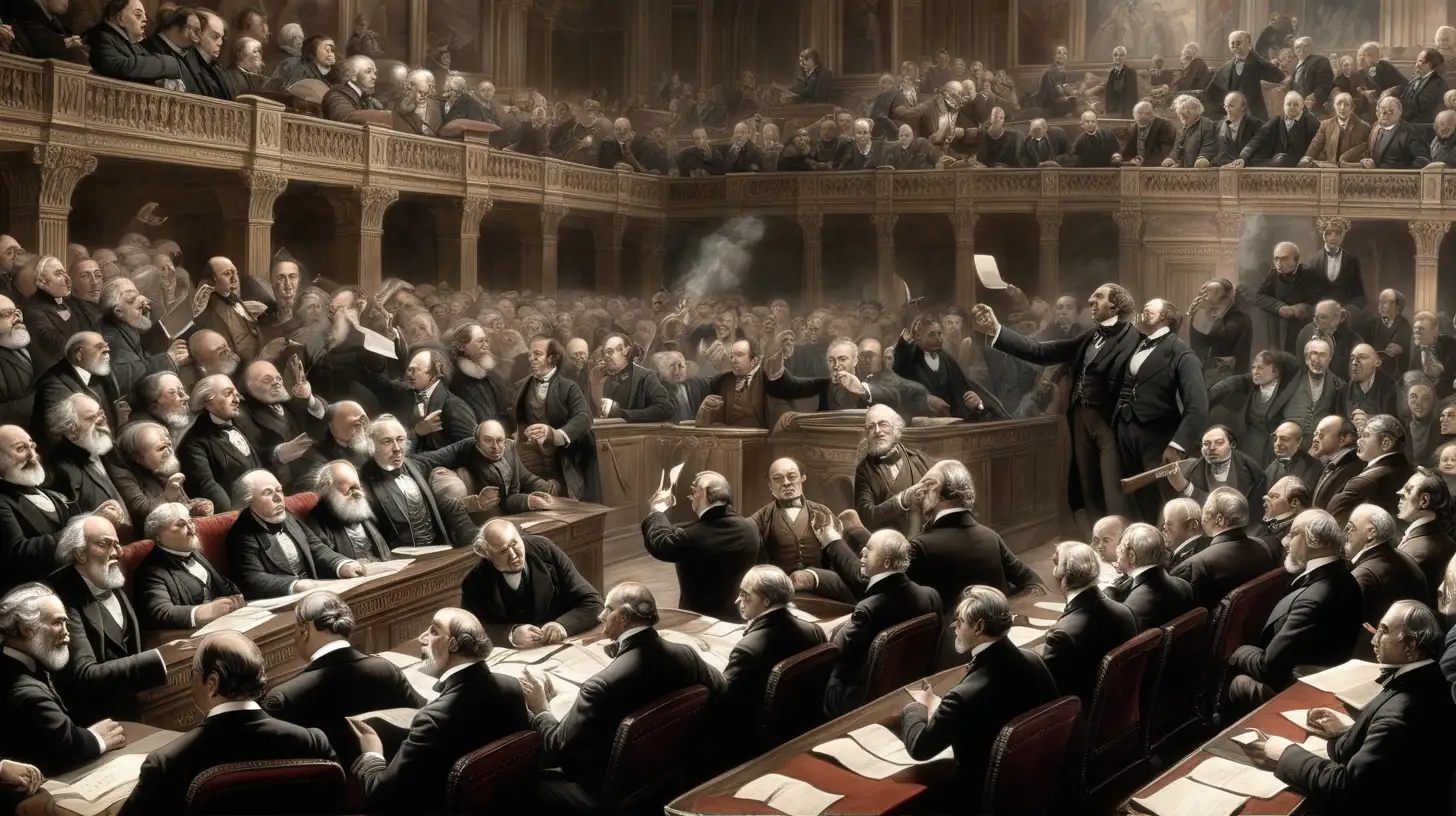 Late 19th Century British Parliament Enacting Mobilization Law Against Enemy