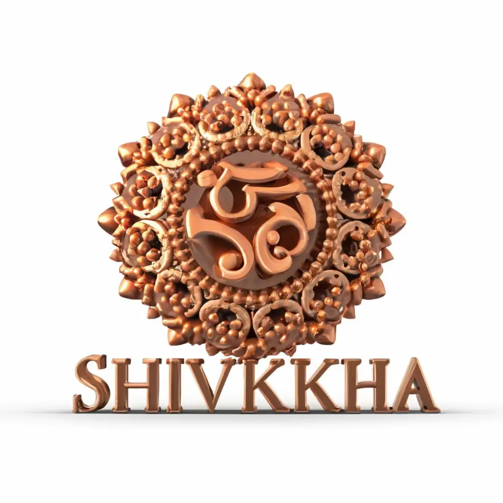 logo, Rudraksha wrapping the text in 
3D  with white background not wrapping the roundly , style the text, with the text "Shivaksha", typography