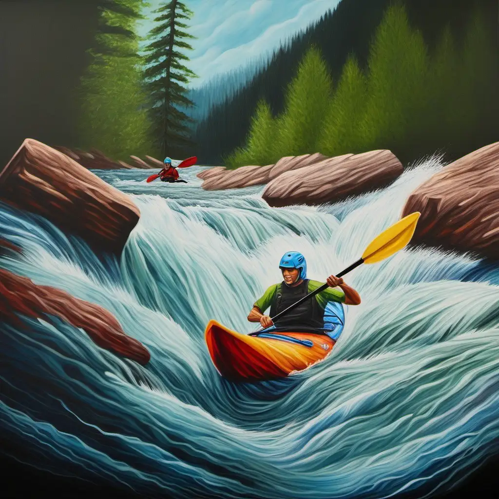 kayaker in rapids painting