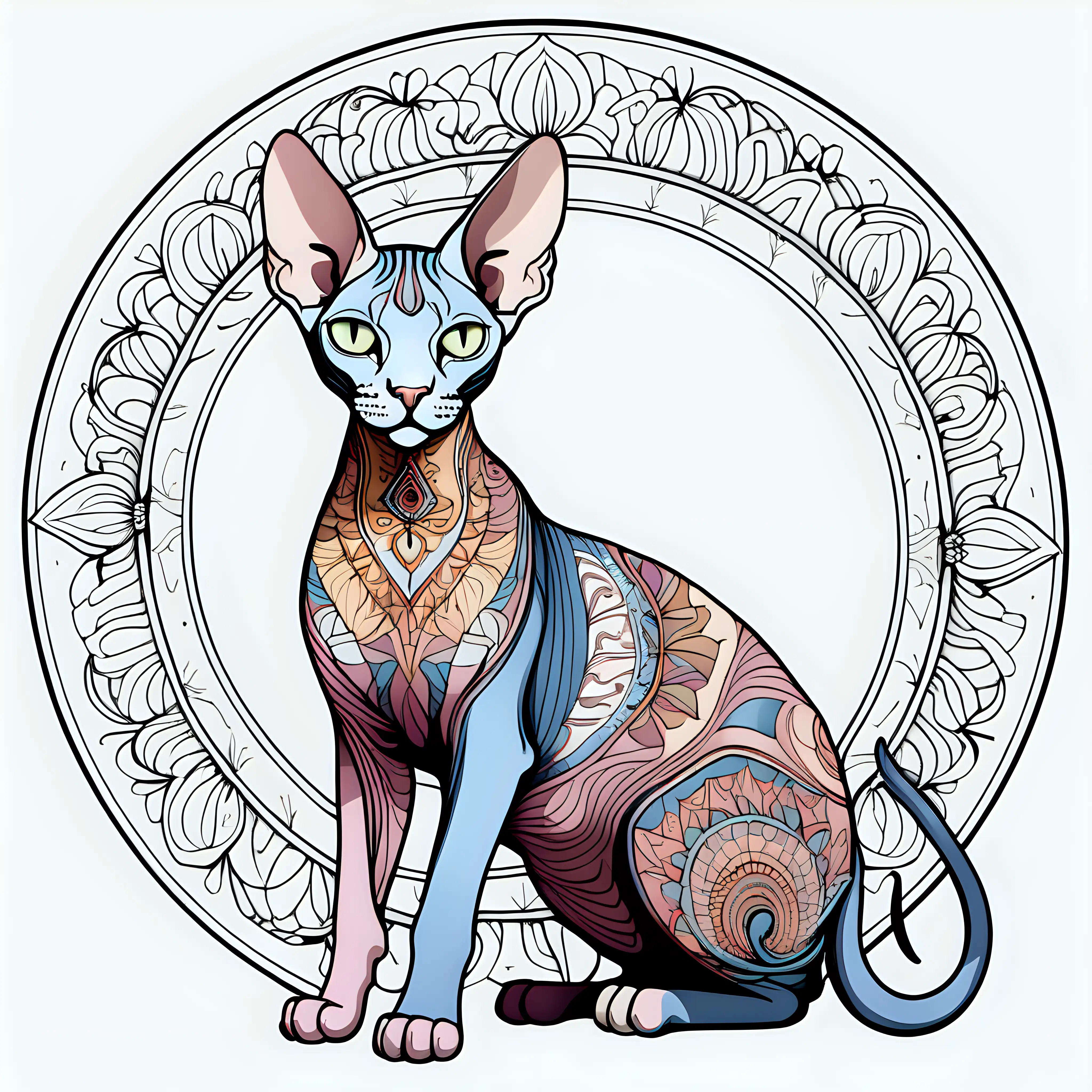 Sphynx Cat Mandala Intricately Designed Vector Artwork with Vibrant Colors on White Background
