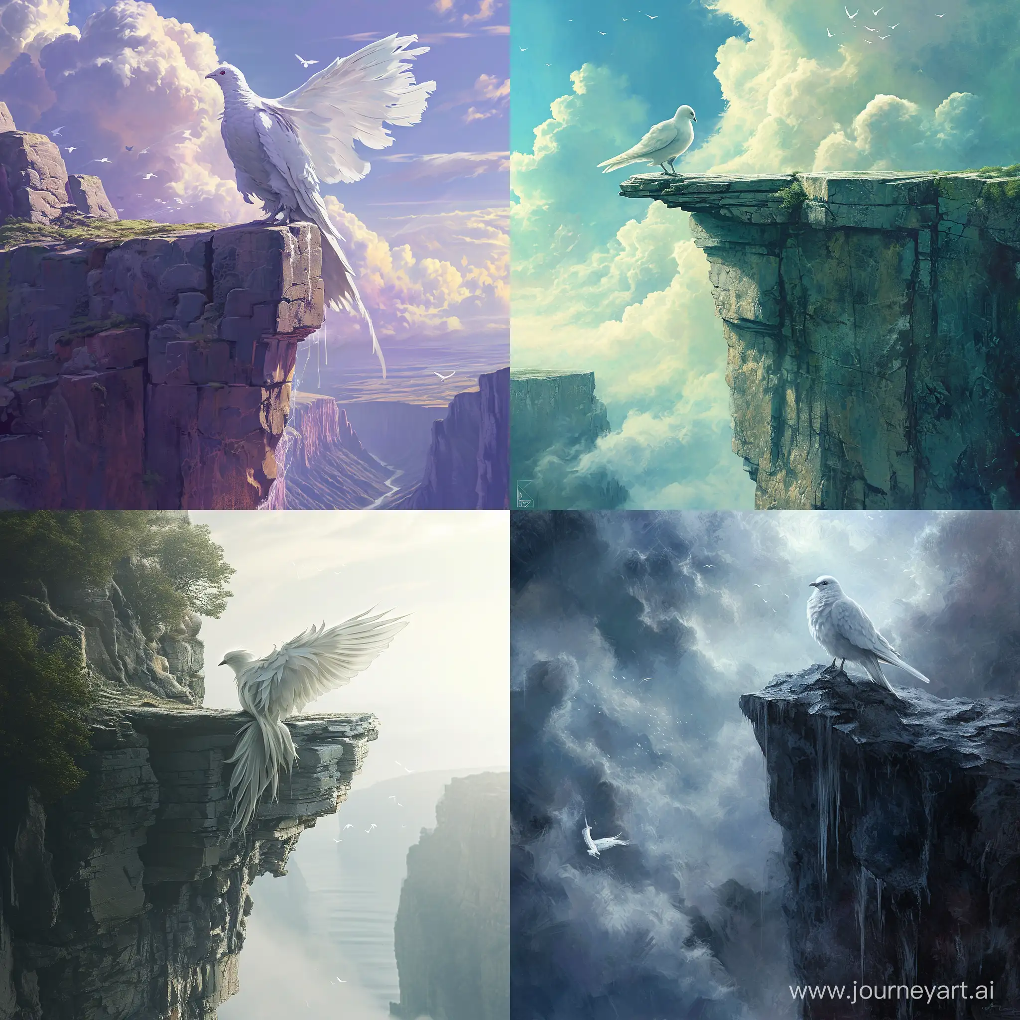 Surreal-Fantasy-Art-Majestic-White-Dove-Perched-on-Cliffs-Edge