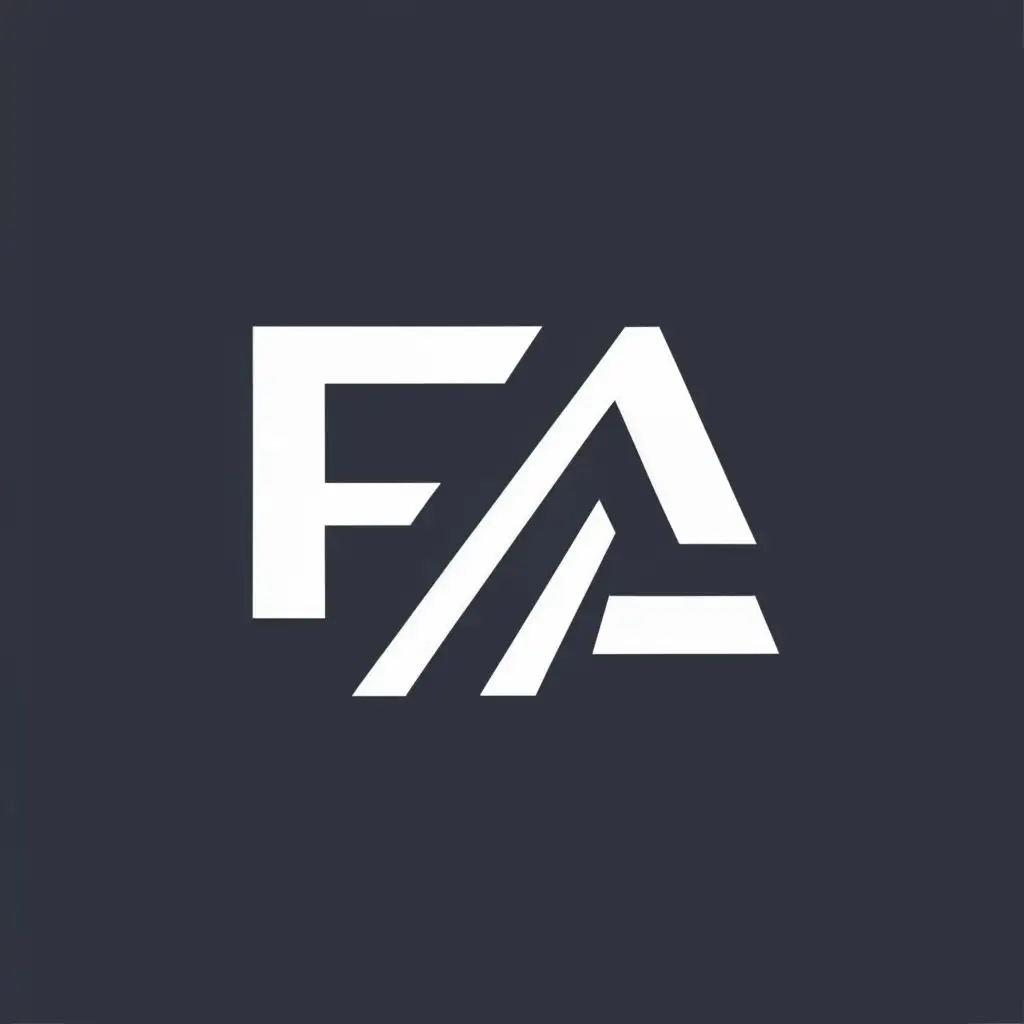 logo, F and A letter splitted with white color, with the text "F A", typography, be used in Technology industry