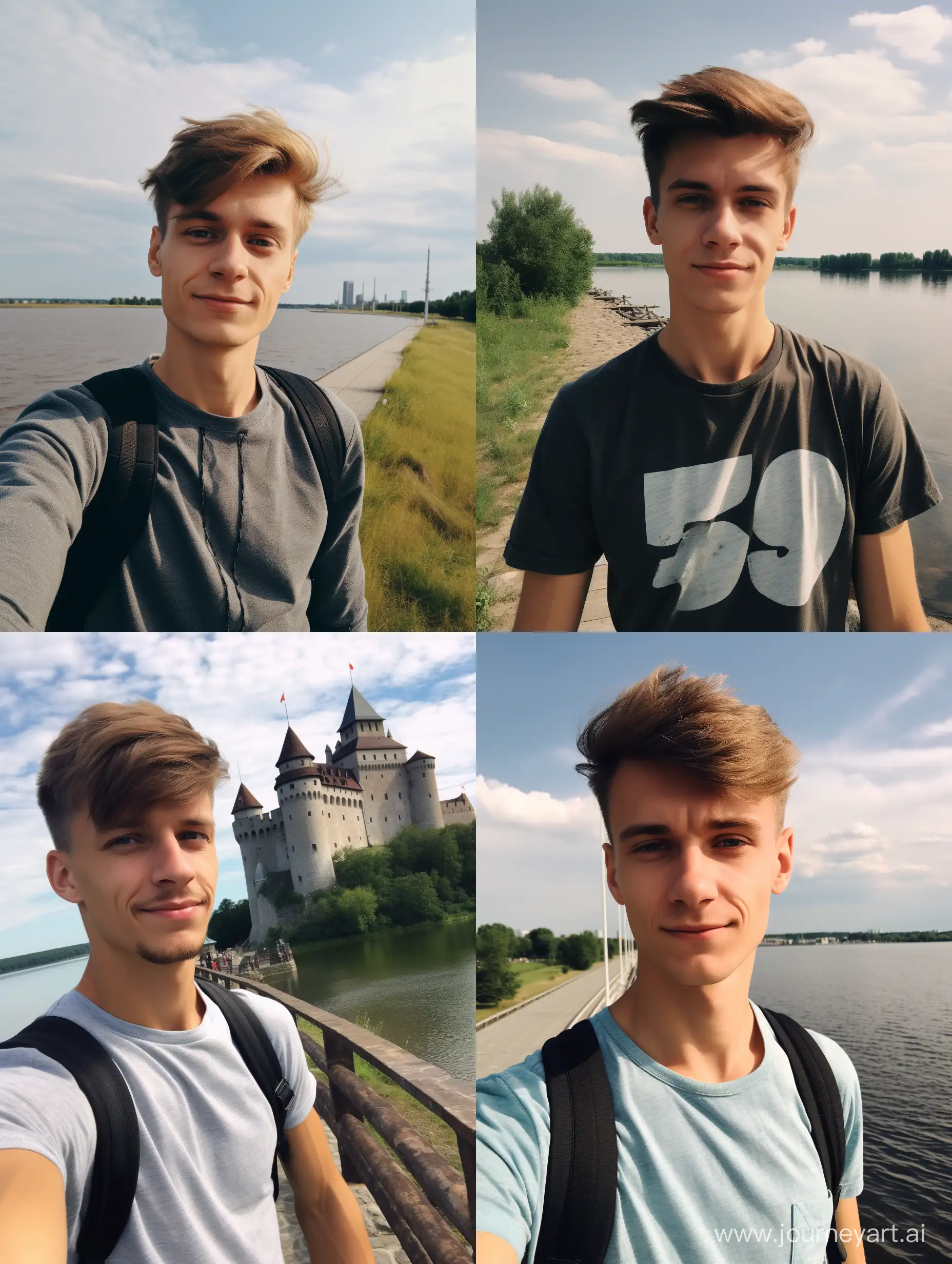 Selfie of 30 years old man, standing in front of Vistula river in Poland, taken for Snapchat in 2018