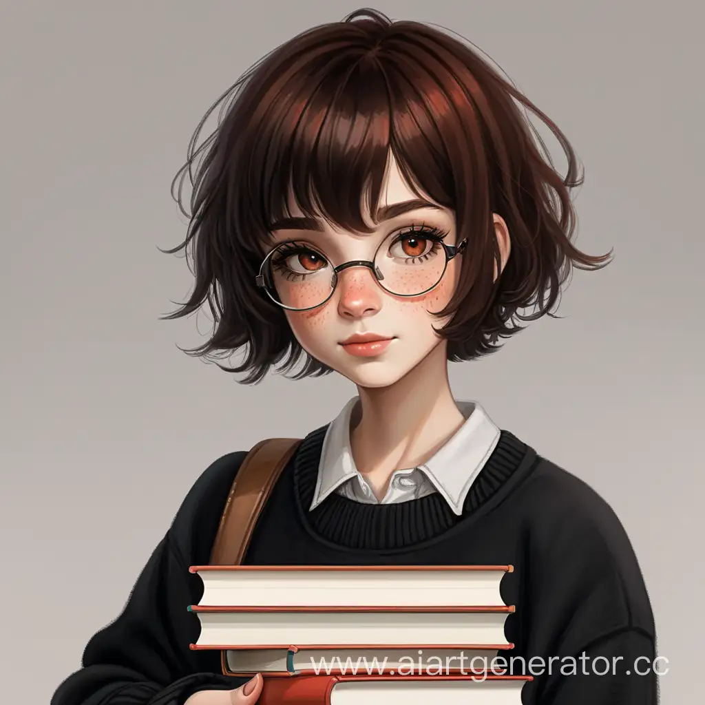 Young-Woman-with-DarkRed-Hair-Carrying-Books-in-Black-Outfit