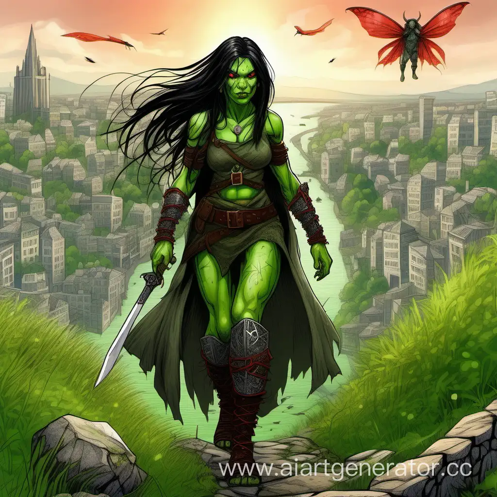 Enchanting-Orc-Druid-Girl-in-Chainmail-with-Fairy-Companion