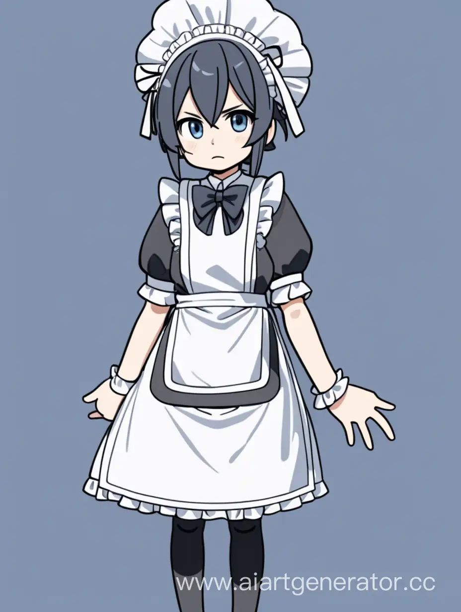 2d anime boy shy in maid dress, in full height