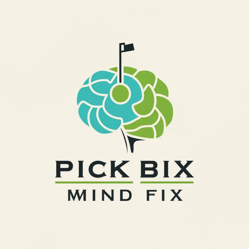 a logo design,with the text "pick bix mind fix", main symbol:brain in the shape of a putting green with a golf flagstick,Minimalistic,clear background
