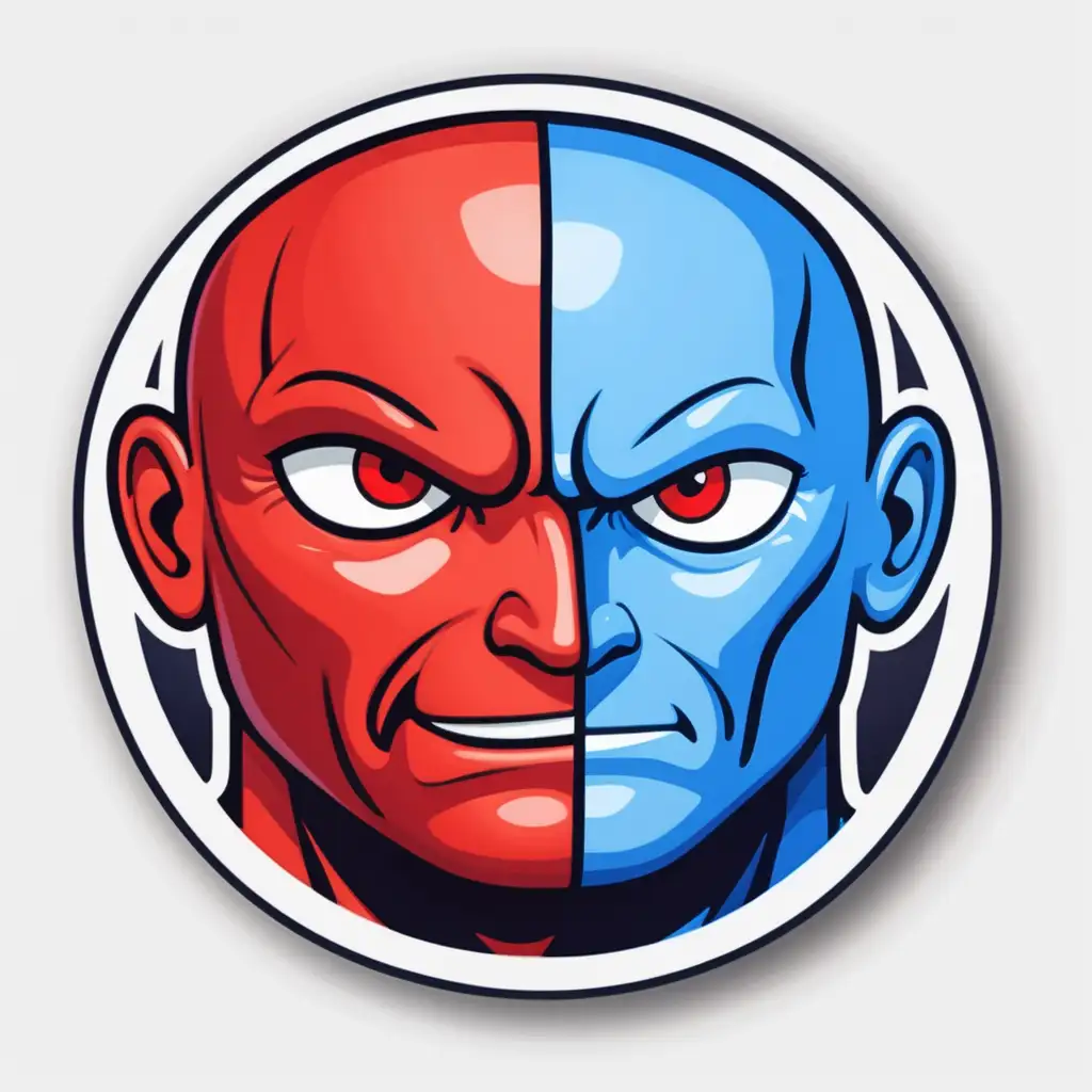 Colorful Cartoon FaceOff Red vs Blue Man Sticker Logo