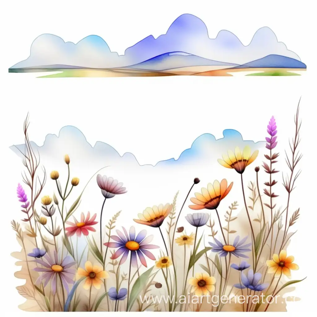 полевые цветы в горизщонт на прозрачном фоне нарисованные акварель.