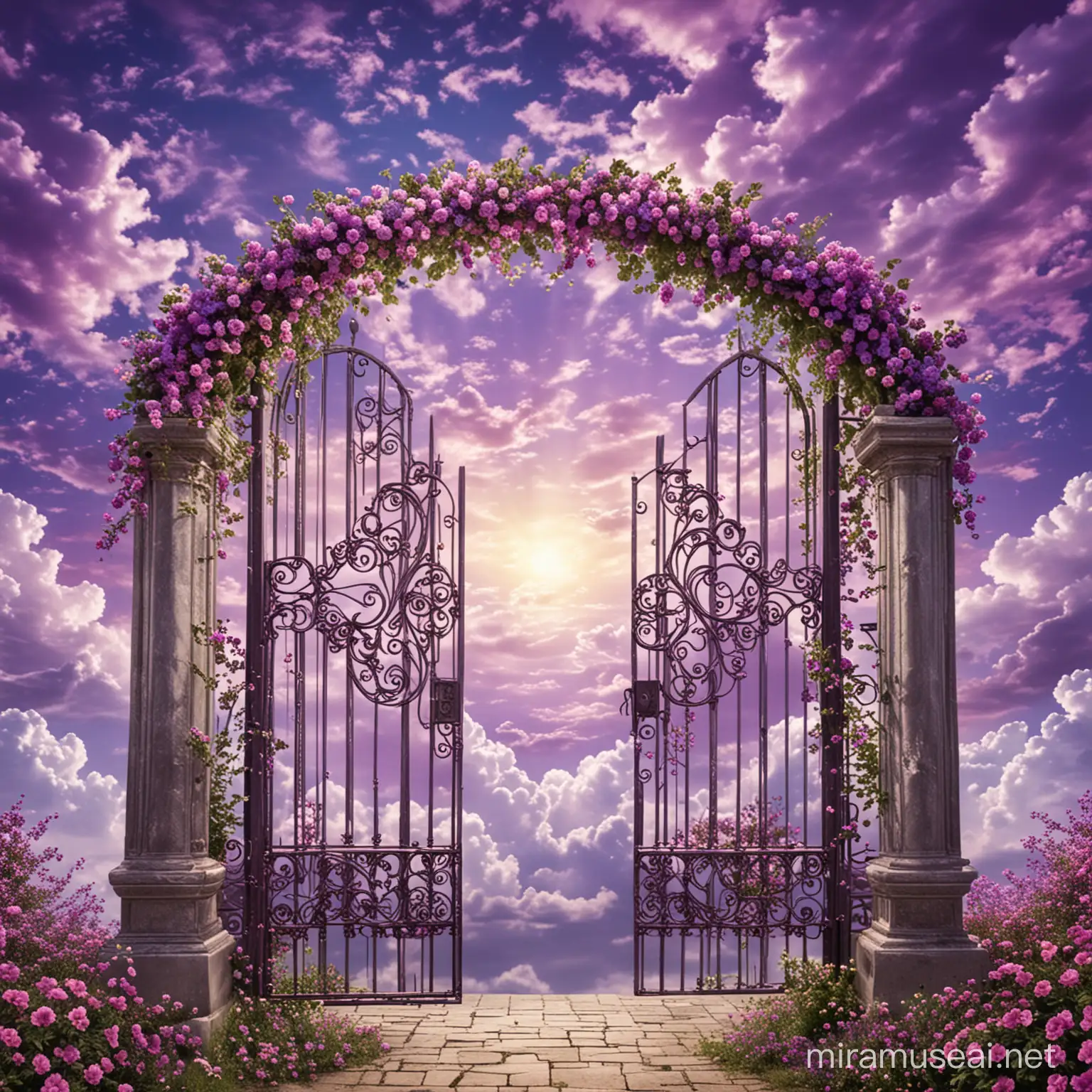 purple/violet floral heaven gates sky background 