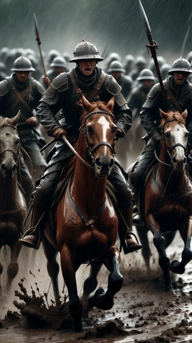 Intense 1503 Battle Scene Charging Soldiers on Horseback in HighDefinition Cinematic Splendor