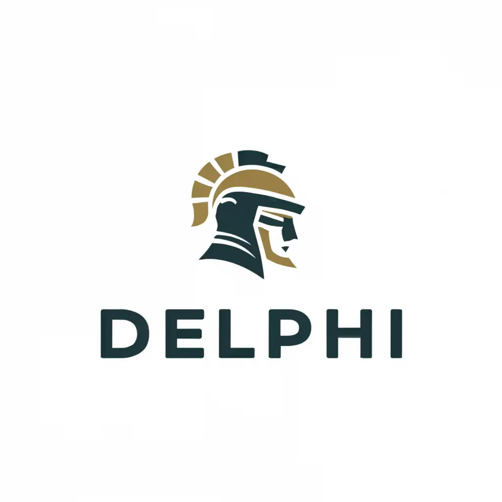 a logo design,with the text "DELPHI", main symbol:gladiator helmet, development,Сложный,be used in Образование industry,clear background