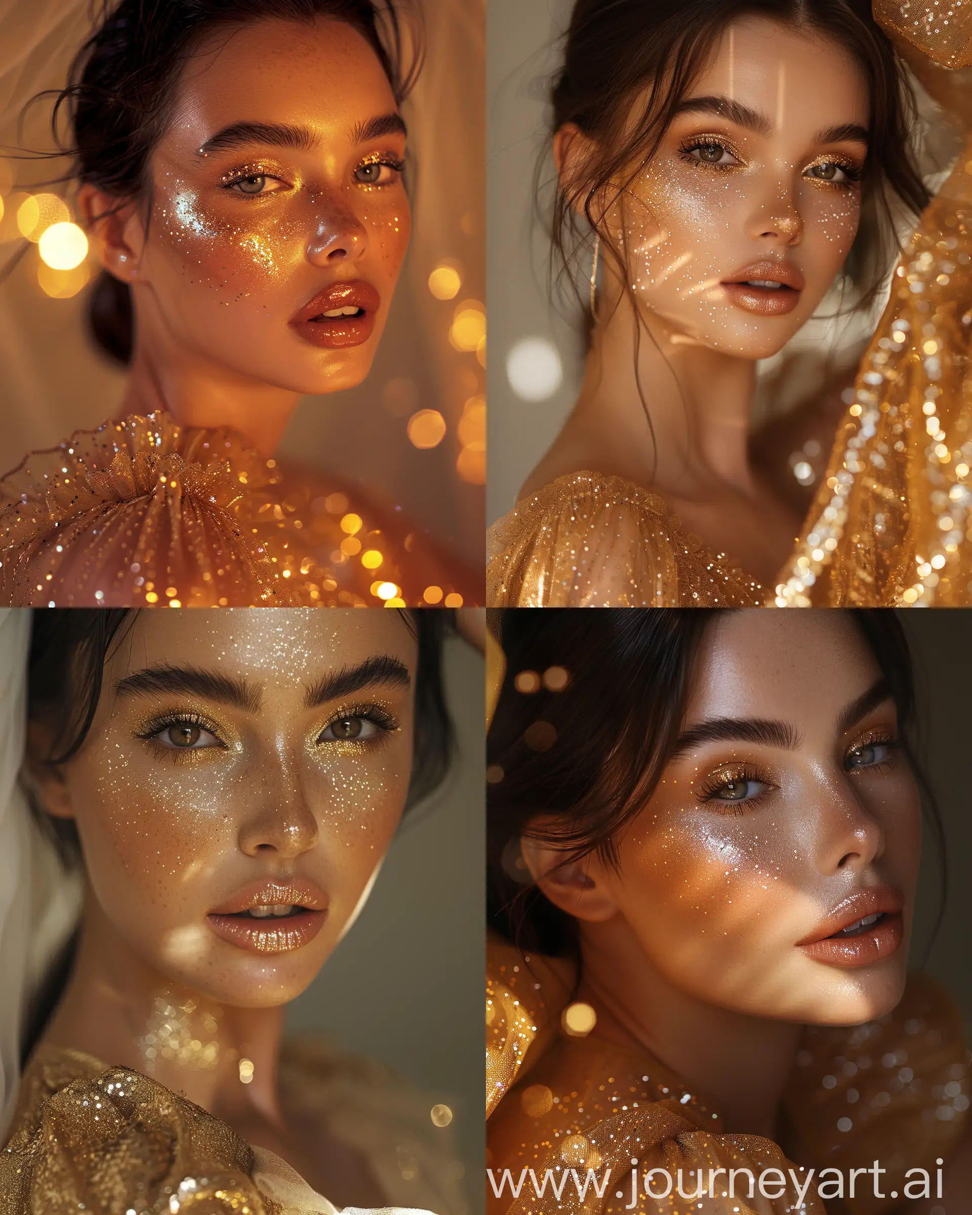 Glamorous-Model-in-Sparkling-Gold-Outfit-with-Flawless-Makeup