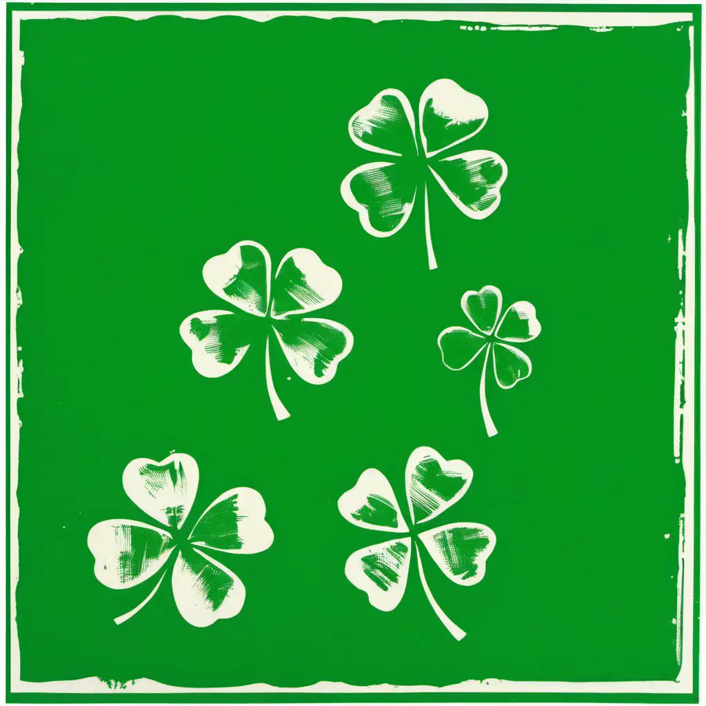 HandPrinted Four Leaf Clovers in Vibrant Green Andy Warhol Inspired Art