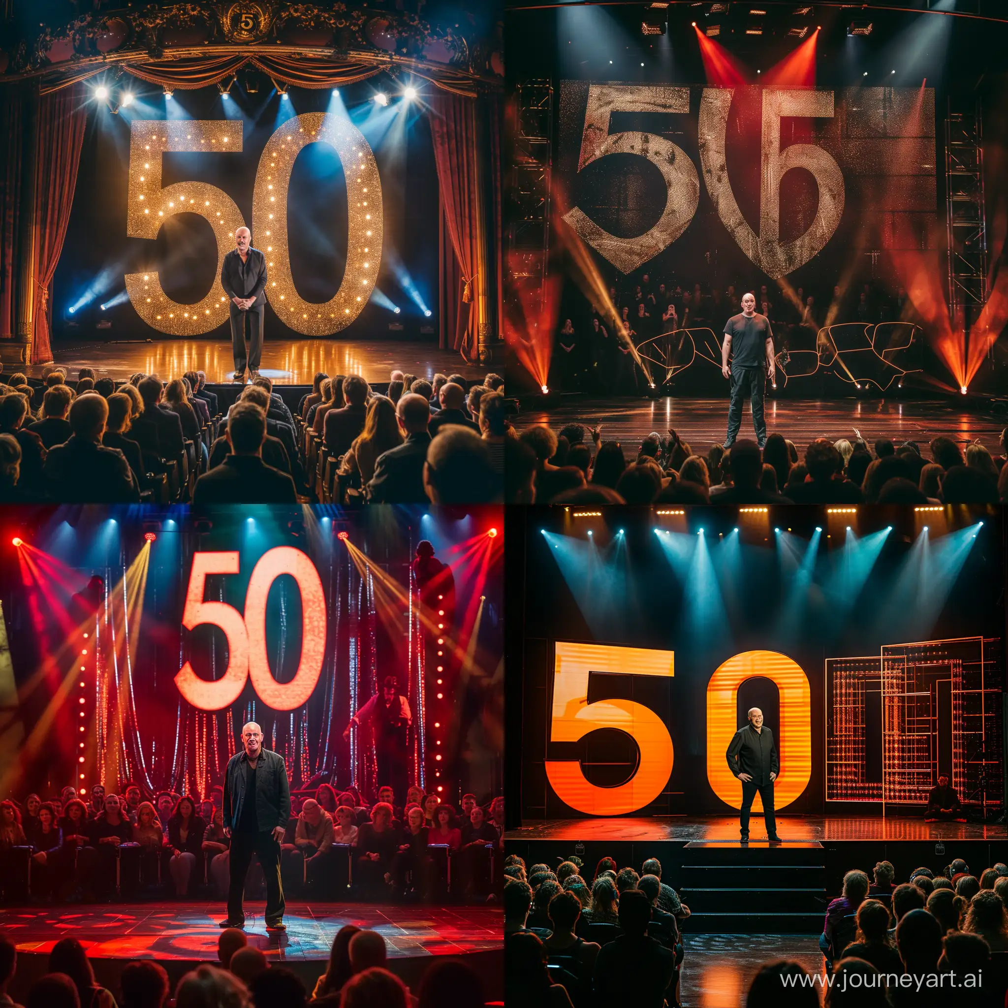 Epic-50th-Anniversary-Celebration-with-Bald-Man-on-Theater-Stage