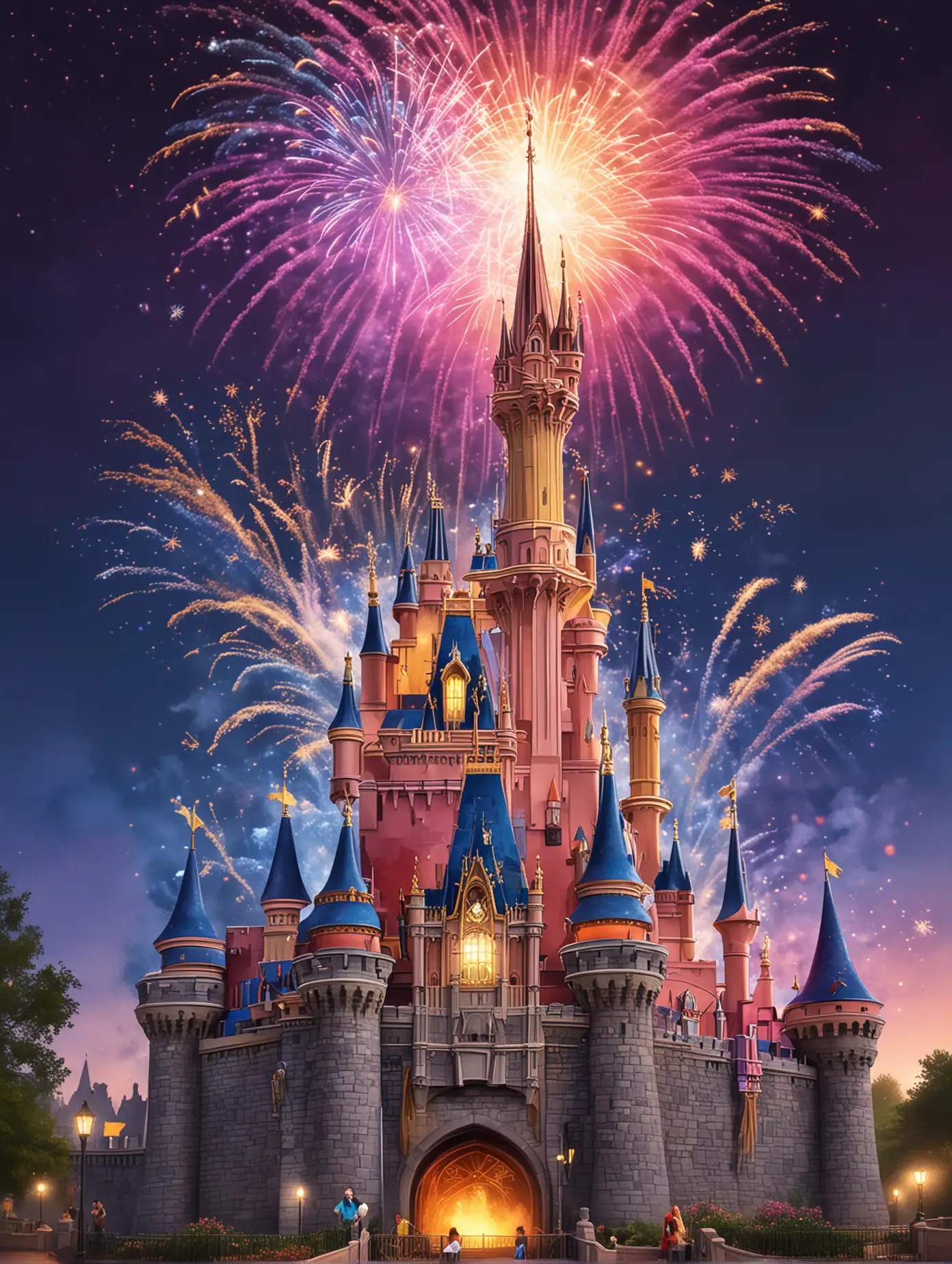 Sleeping Beautys Castle at Disneyland with Colorful Fireworks Display
