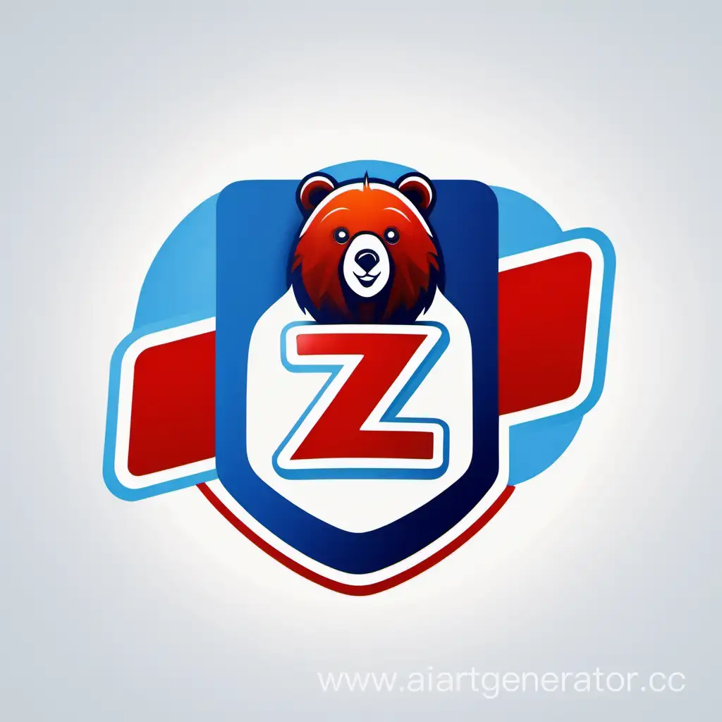 Логотип с названием с буквой Z . В логотипе используются белый, синий и красные цвета и медведь 