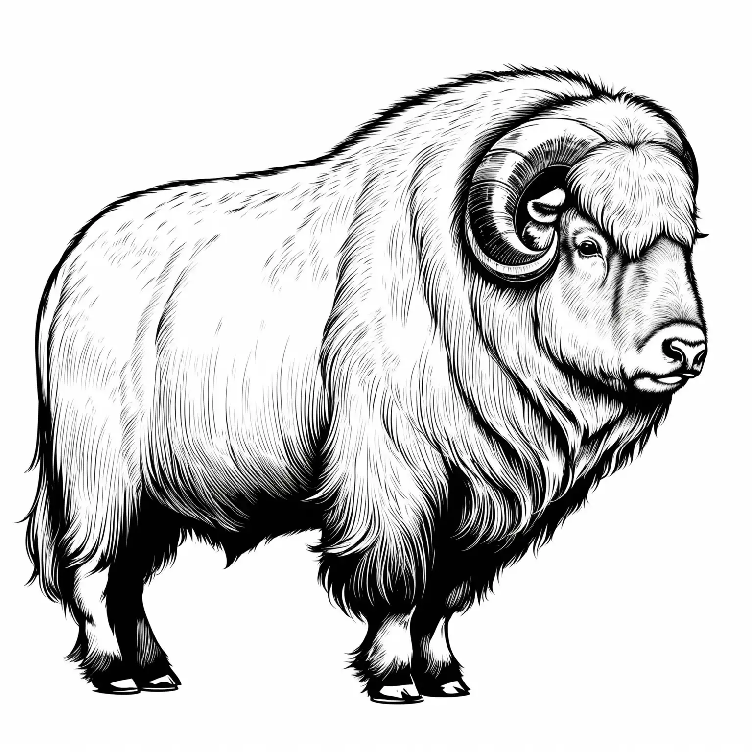 black and white outlines of Musk Ox on white background