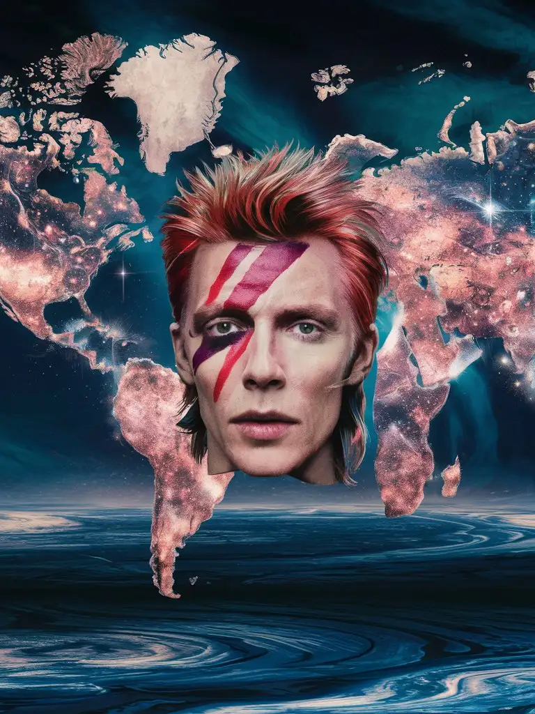 David Bowie World Map Art Celestial Tribute with Global Inspirations