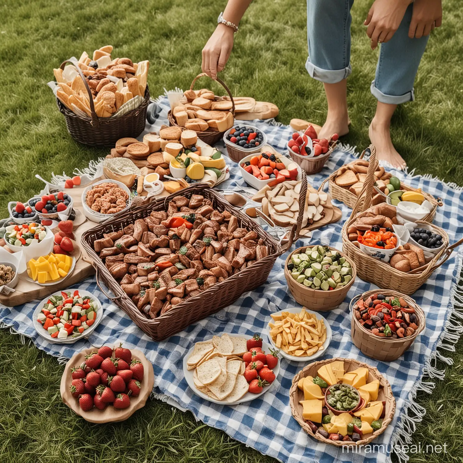 create an instagram post  of someone barbecueing outside 
that will be paired with this caption "Celebrate Memorial Day with a picnic feast! 🧺🇺🇸 Pack your baskets with delicious bites and enjoy the outdoors with loved ones. What are your picnic essentials? #MemorialDayPicnic"


