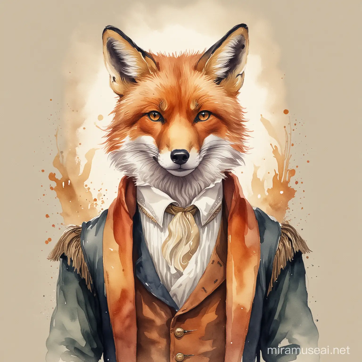 Watercolor Portrait of a Noble Fox in Human Form