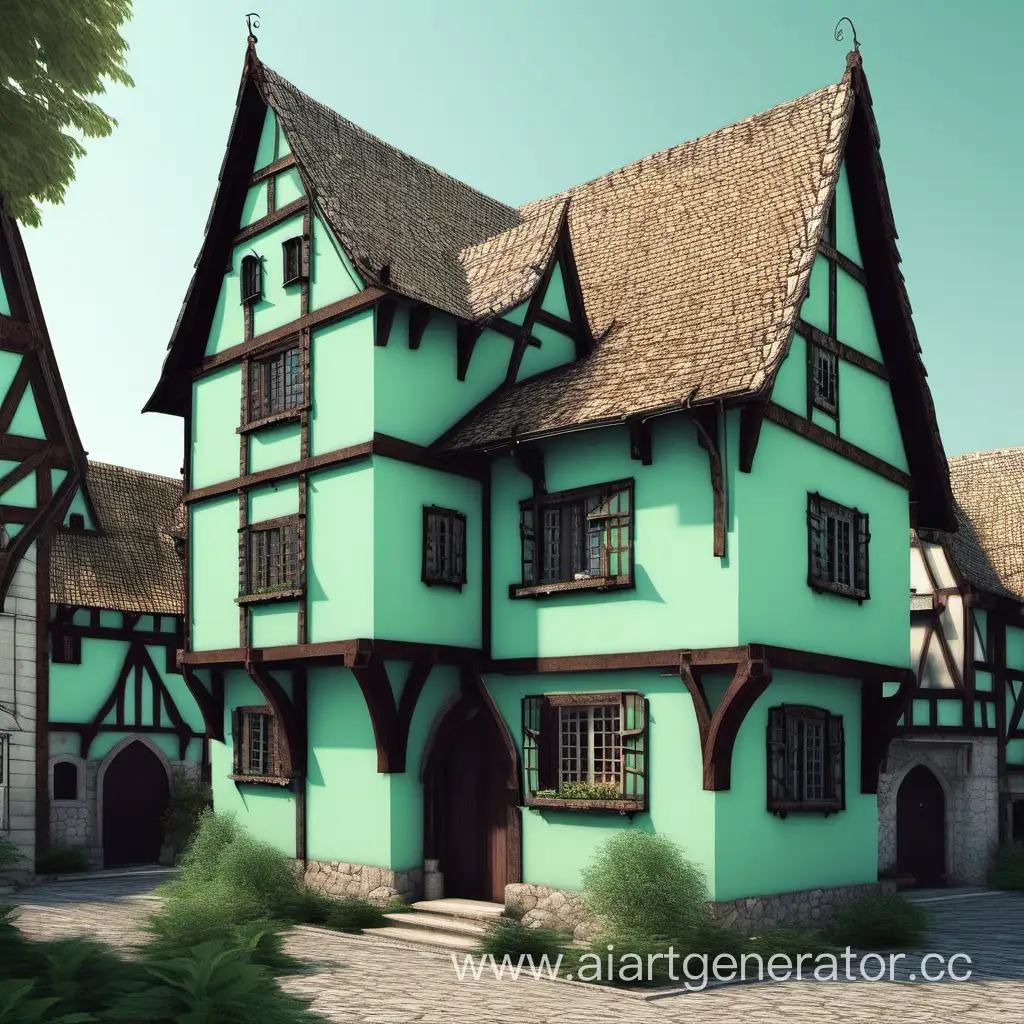 Mint-colored medieval house