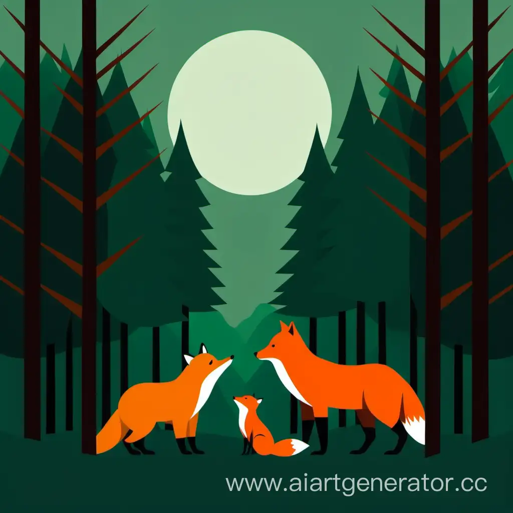 Forest-Minimalism-Bear-and-Fox-Vector-Drawing