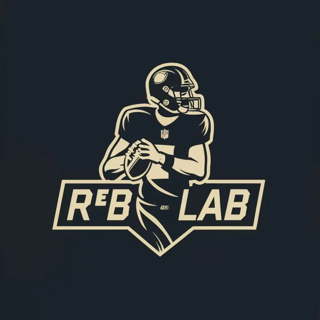 logo, BLACK Silhouette American football player NFL, with the text "The RB Lab", typography, be used in Sports Fitness industry