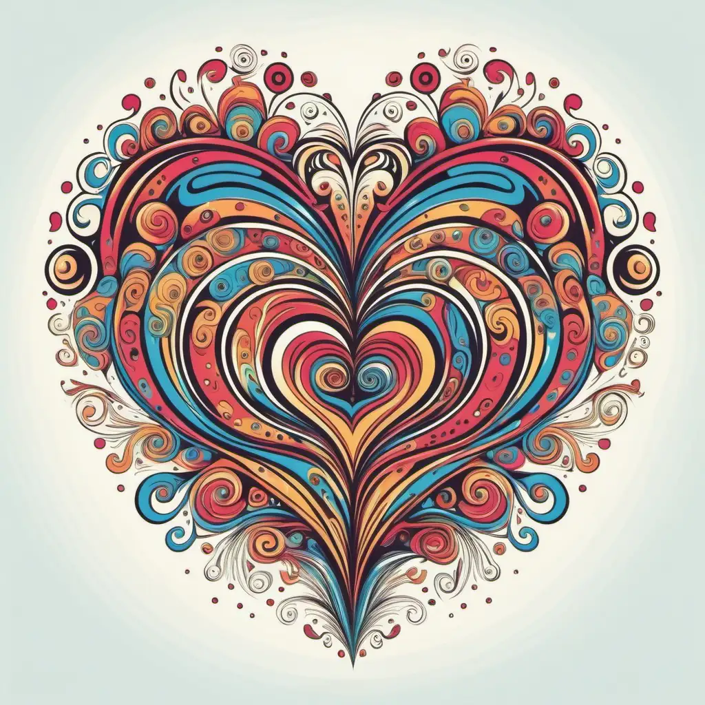 Psychedelic RetroStyle Heart and Flower Vector Illustration