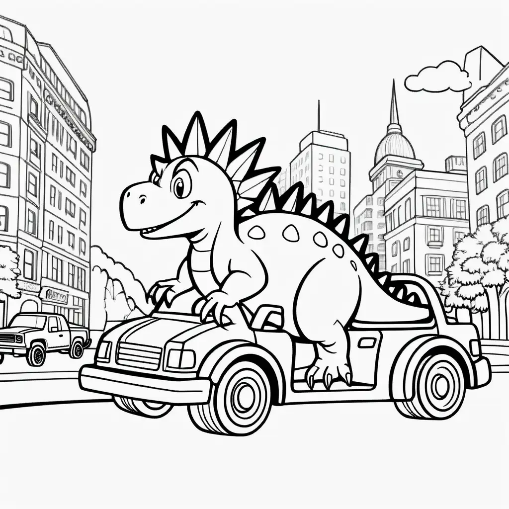 Stegosaurus Driving Adventure DinoThemed Kids Coloring Page