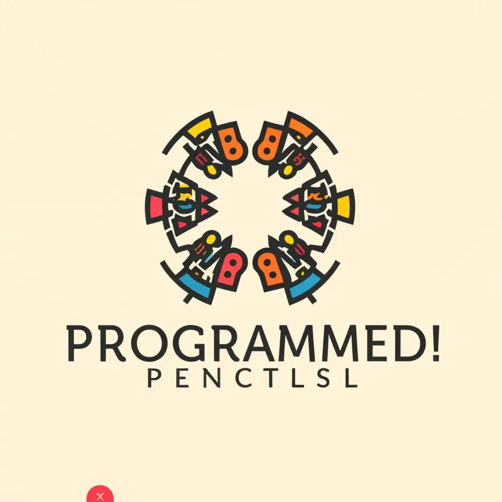 a logo design,with the text "Programmedpencils", main symbol:Horseshoe 🧲 🐞 ladybug 4 clover leaf,complex,clear background