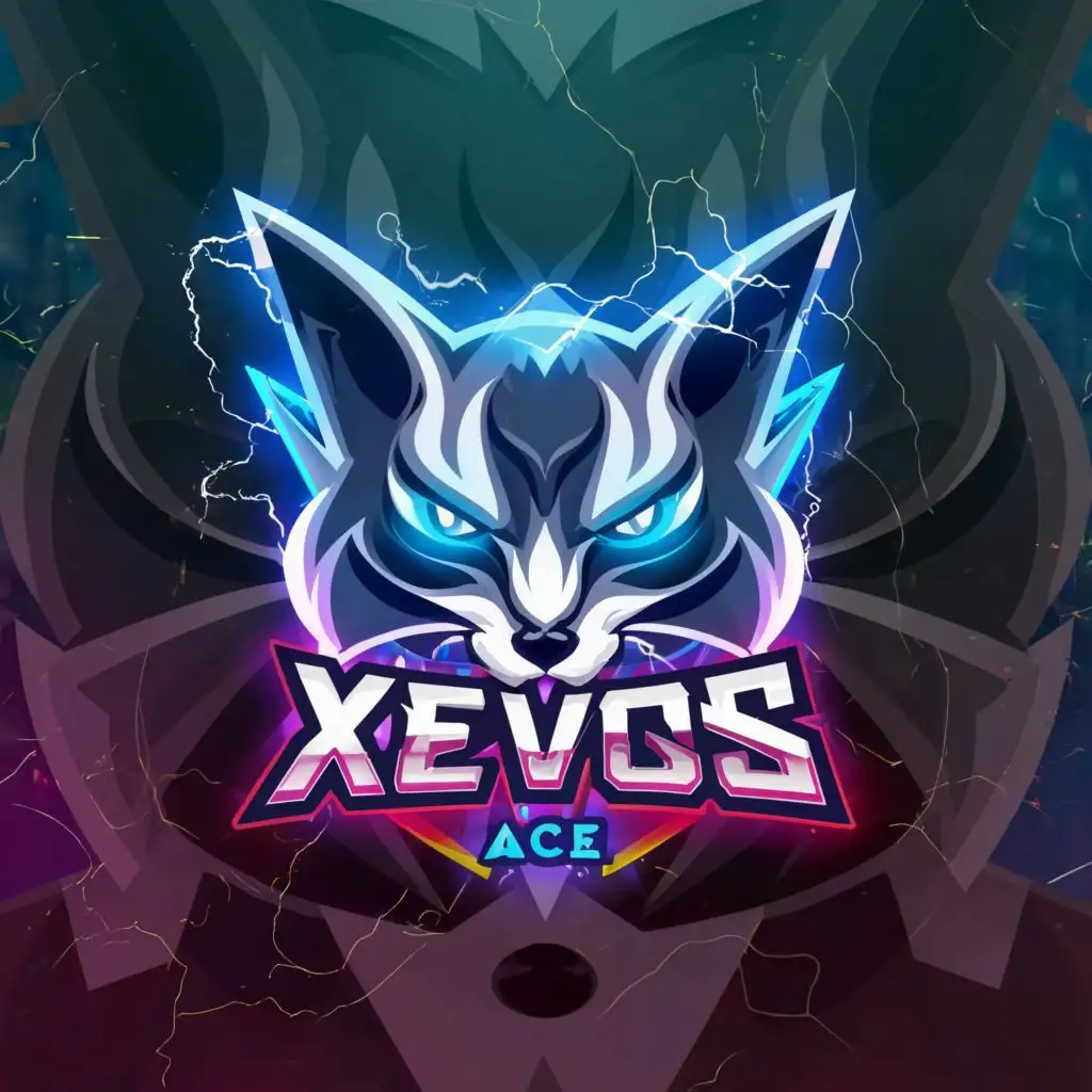 a logo design,with the text 'Xevos Ace', main symbol:caracal lightning 2d esport logo,complex,be used in Entertainment industry,clear background