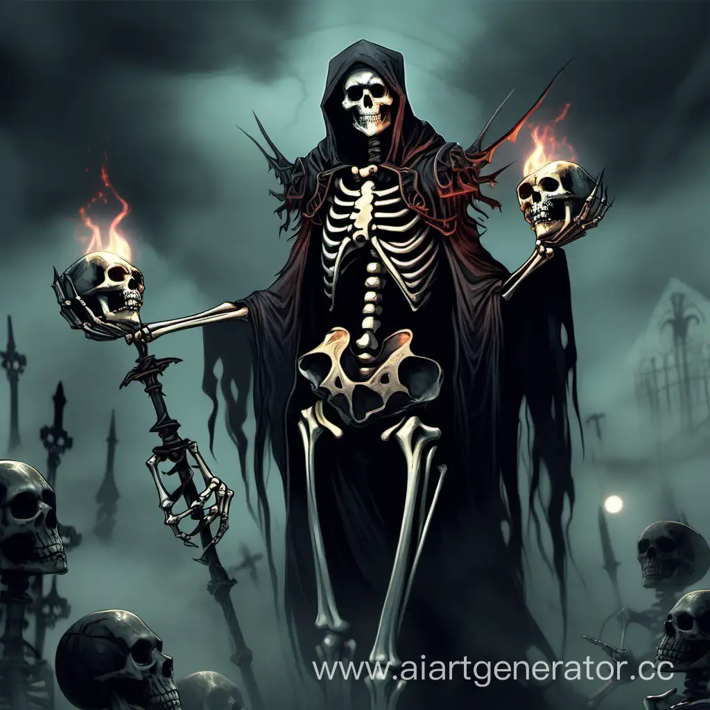 Dark-Fantasy-Illustration-Malevolent-Skeleton-Necromancer-Conjuring-Shadows